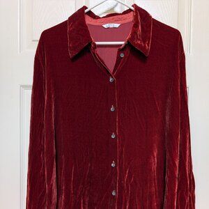 St. Michael M&S Vintage Womens RUSSET BROWN Velvet Silk Mix Button-Up Sz:UK 20